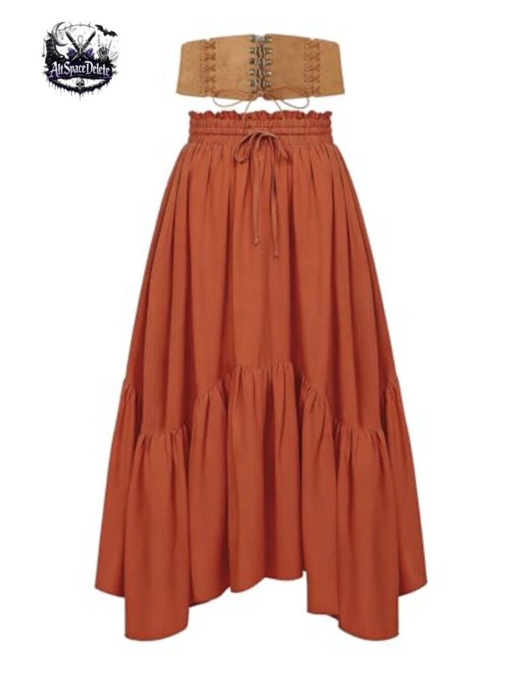 Renaissance Flowy High Waist Skirt 2pc Set with Suede Belt & Pockets